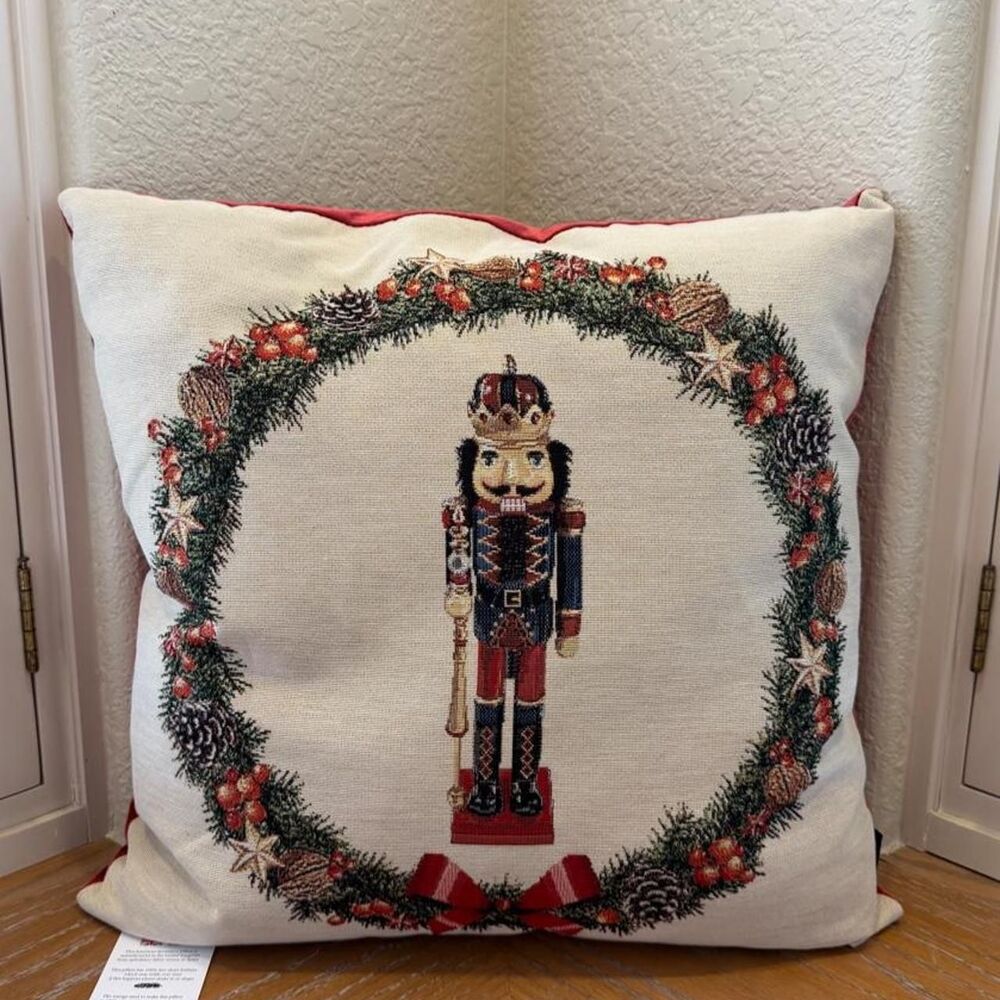 NWT Caldeira Christmas Nutcracker Wreath Tapestry Pillow